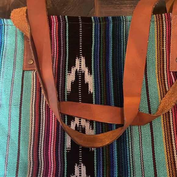 Handmade in Guatemala shoulder bag typical shirt material leather straps NWOT - Picture 4 of 6
